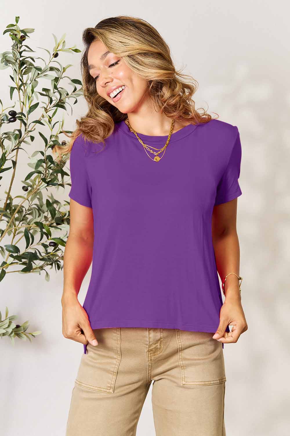 Trendsi Purple / S Basic Bae Full Size Round Neck Short Sleeve T-Shirt Basic Bae Full Size Round Neck Short Sleeve T-Shirt