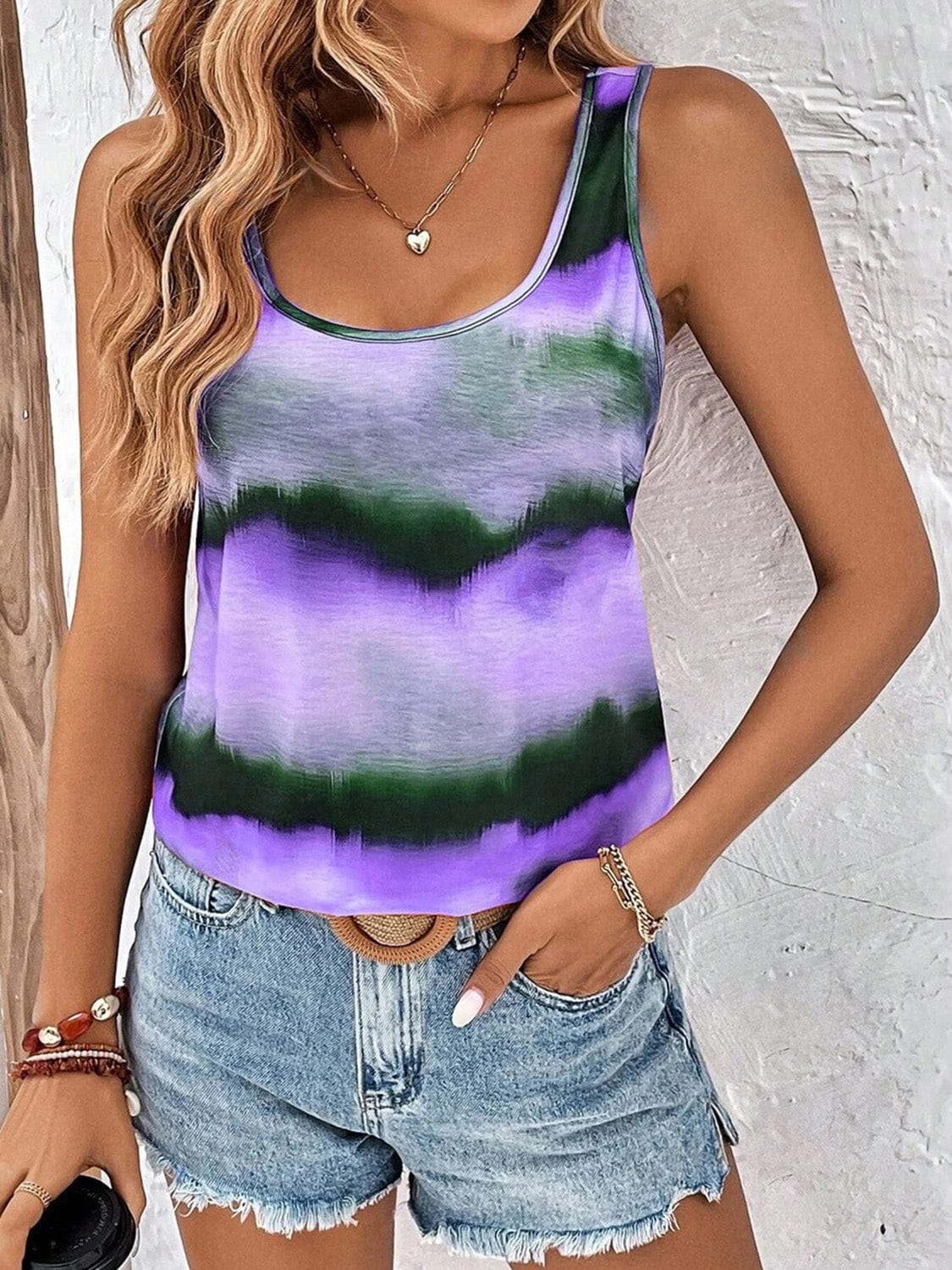 Trendsi Purple / S Tie-Dye Scoop Neck Wide Strap Tank Tie-Dye Scoop Neck Wide Strap Tank