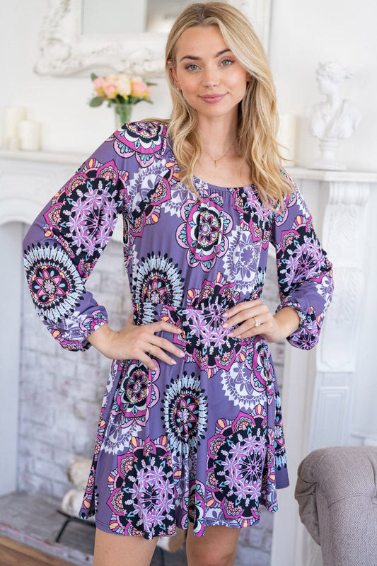 Trendsi Purple / S White Birch Printed Long Sleeve Mini Dress with Short Liner White Birch Printed Long Sleeve Mini Dress with Short Liner