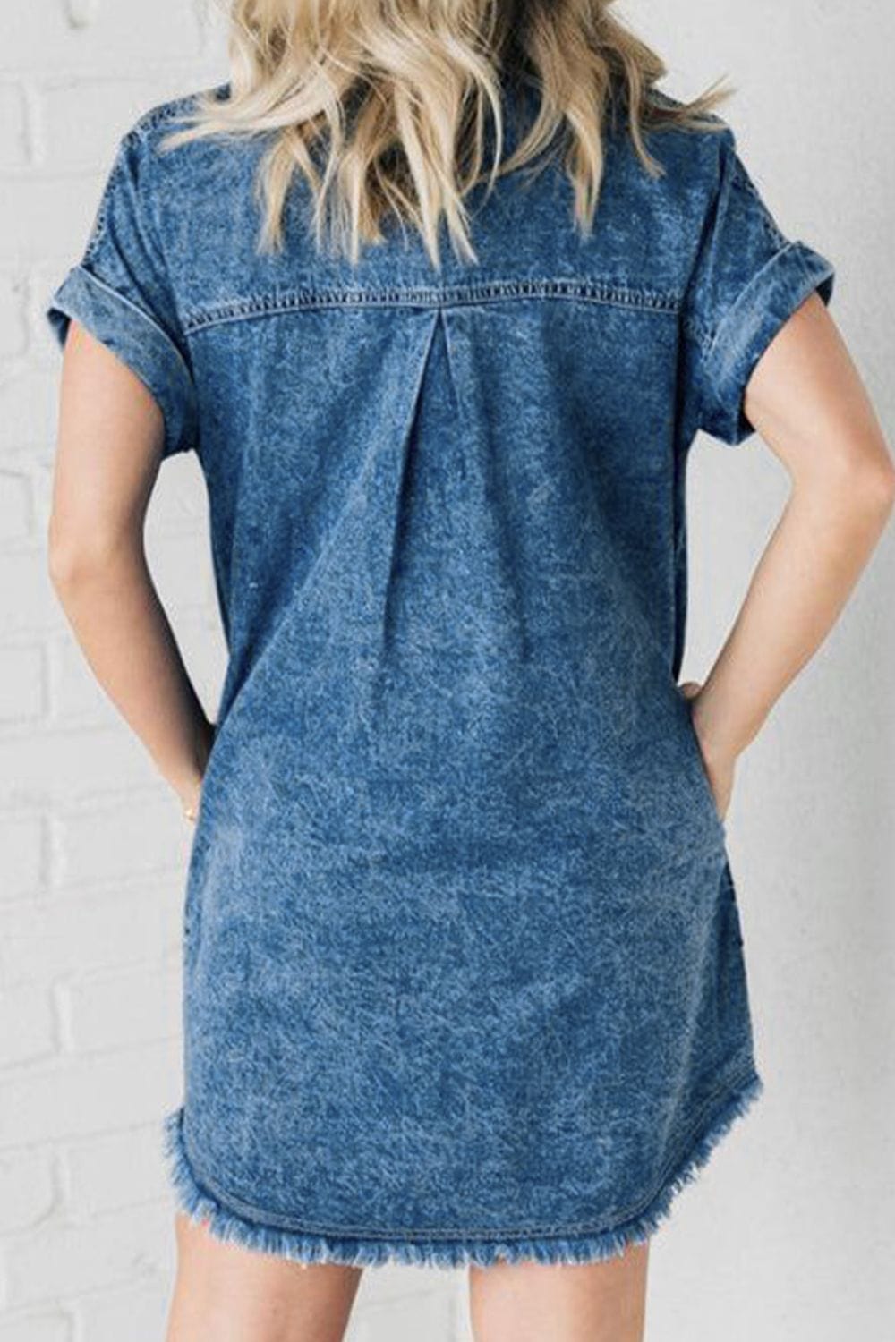 Trendsi Raw Hem Pocketed Cap Sleeve Denim Dress Raw Hem Pocketed Cap Sleeve Denim Dress