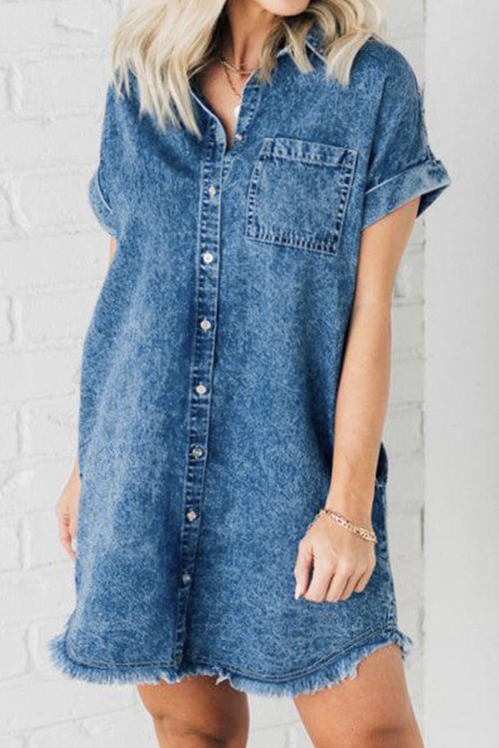 Trendsi Raw Hem Pocketed Cap Sleeve Denim Dress Raw Hem Pocketed Cap Sleeve Denim Dress