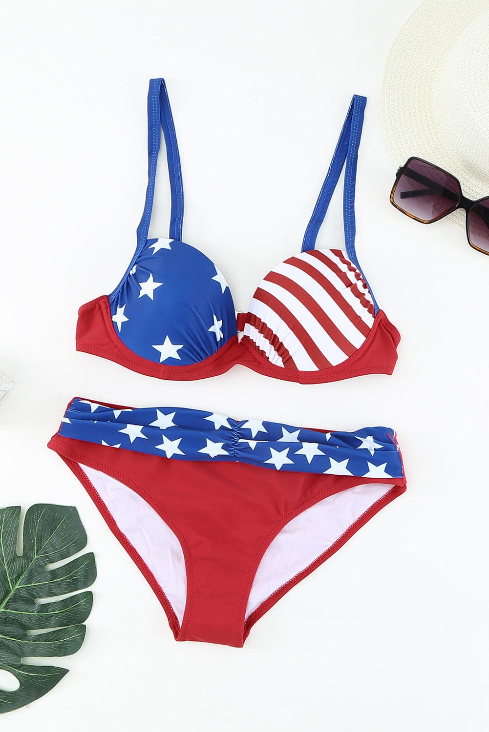 Trendsi Red/Blue / S Ruched Bikini Set Ruched Bikini Set