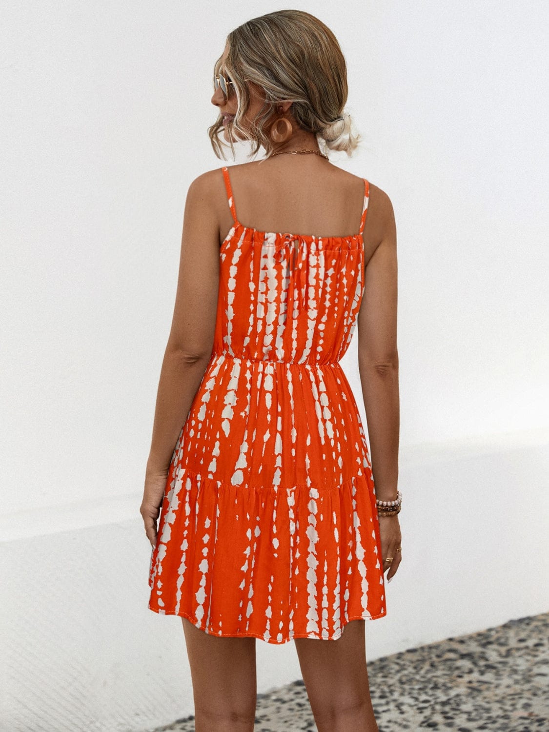 Trendsi Red Orange / S Ruffle Hem Printed Mini Cami Dress Ruffle Hem Printed Mini Cami Dress