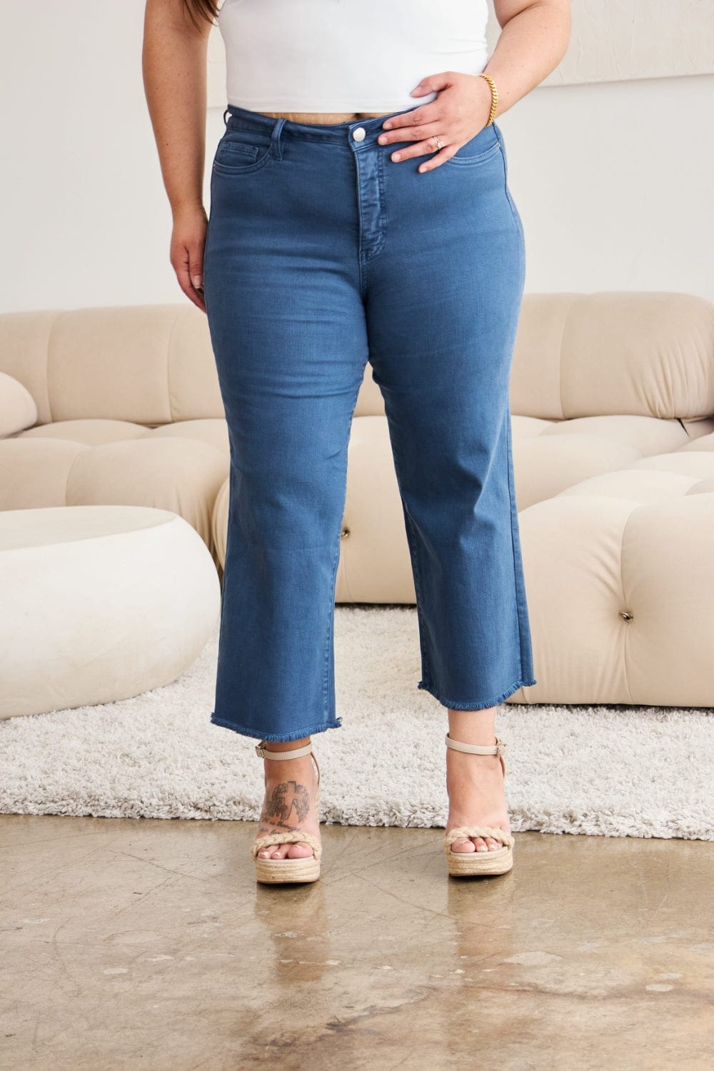 Trendsi RFM Crop Chloe Full Size Tummy Control High Waist Raw Hem Jeans RFM Crop Chloe Full Size Tummy Control High Waist Raw Hem Jeans