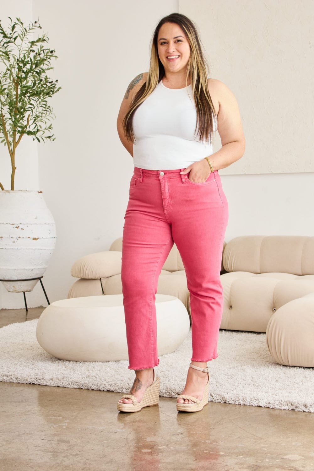 Trendsi RFM Crop Dylan Full Size Tummy Control High Waist Raw Hem Jeans RFM Crop Dylan Full Size Tummy Control High Waist Raw Hem Jeans