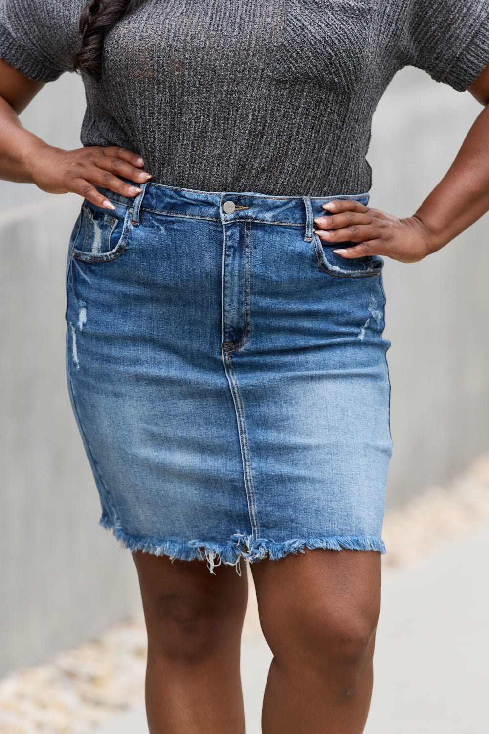 Trendsi RISEN Amelia Full Size Denim Mini Skirt RISEN Amelia Full Size Denim Mini Skirt