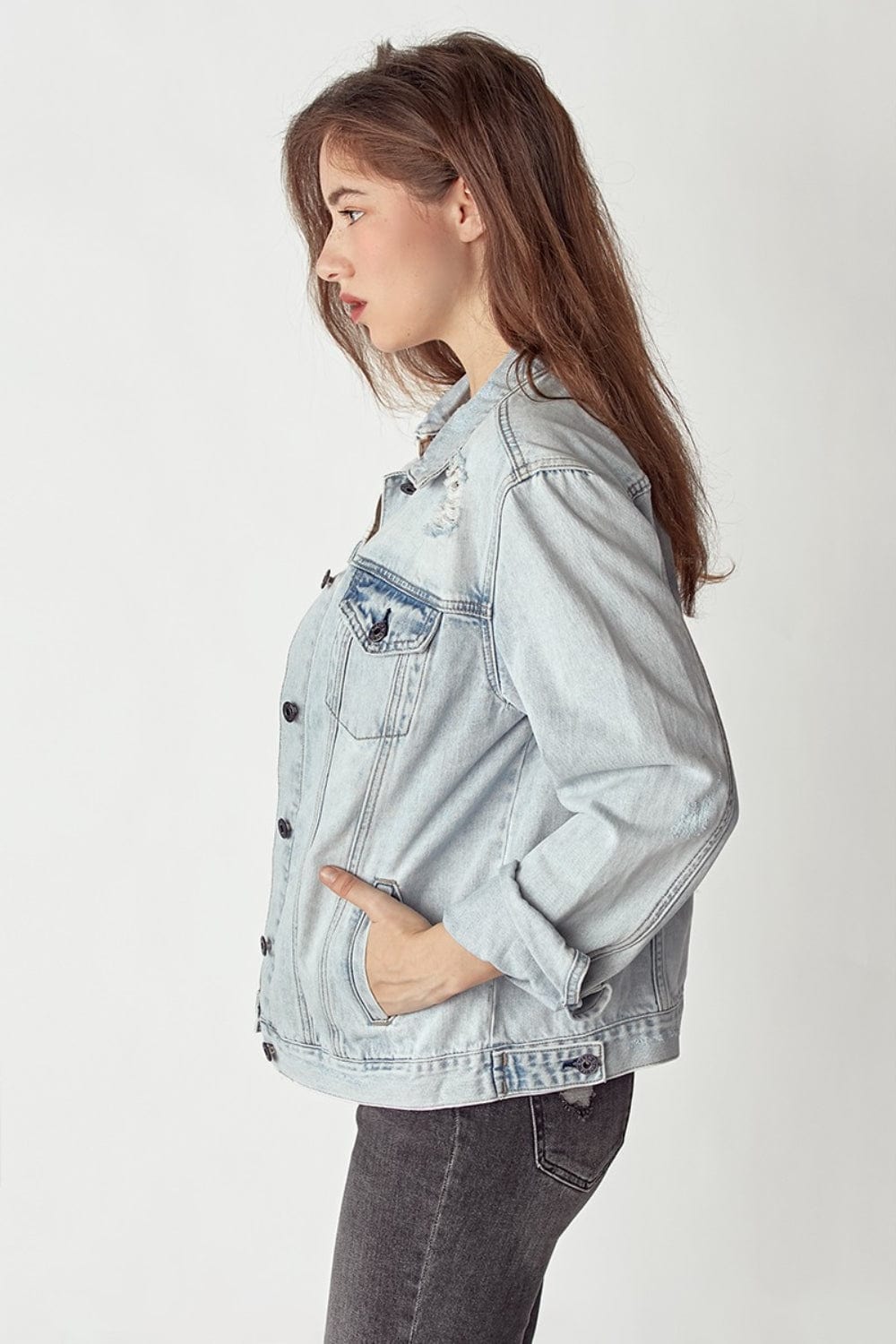 Trendsi RISEN Distressed Button Up Jacket RISEN Distressed Button Up Jacket
