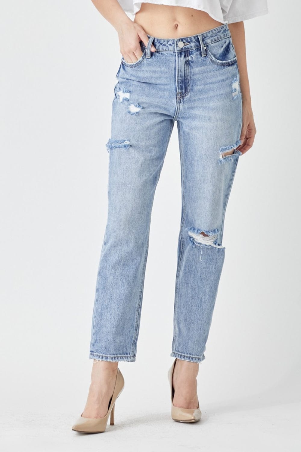 Trendsi RISEN Distressed Slim Cropped Jeans RISEN Distressed Slim Cropped Jeans