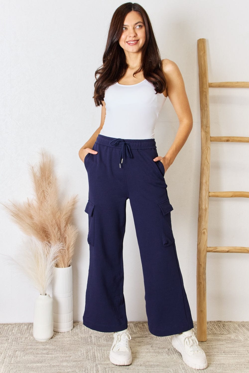 Trendsi RISEN Drawstring Relaxed Cargo Wide Leg Pants RISEN Drawstring Relaxed Cargo Wide Leg Pants