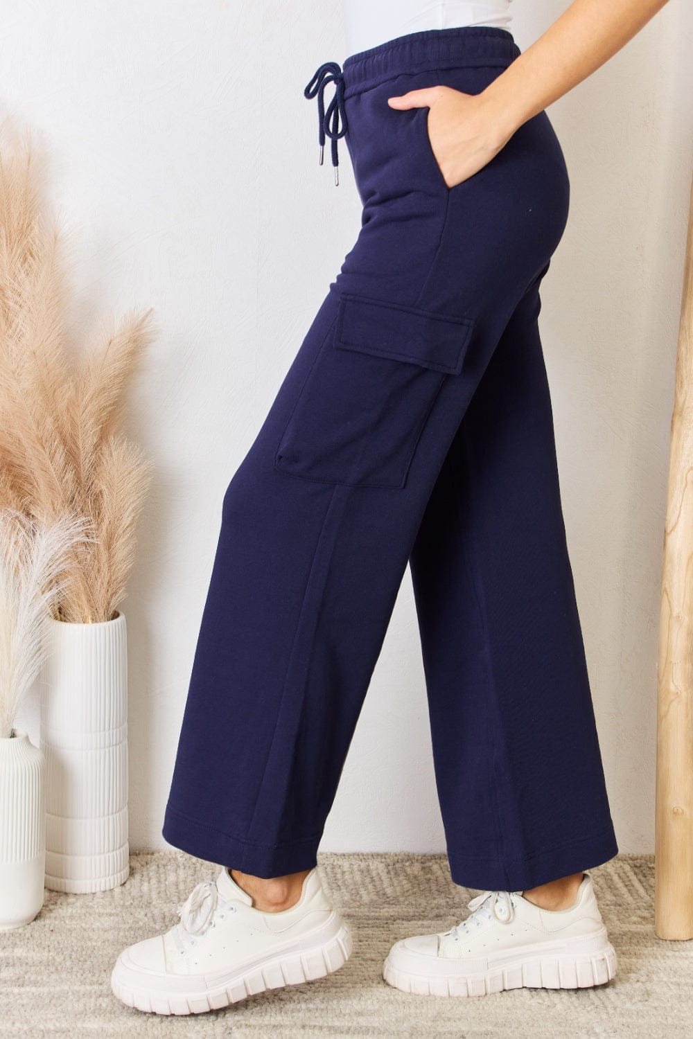 Trendsi RISEN Drawstring Relaxed Cargo Wide Leg Pants RISEN Drawstring Relaxed Cargo Wide Leg Pants