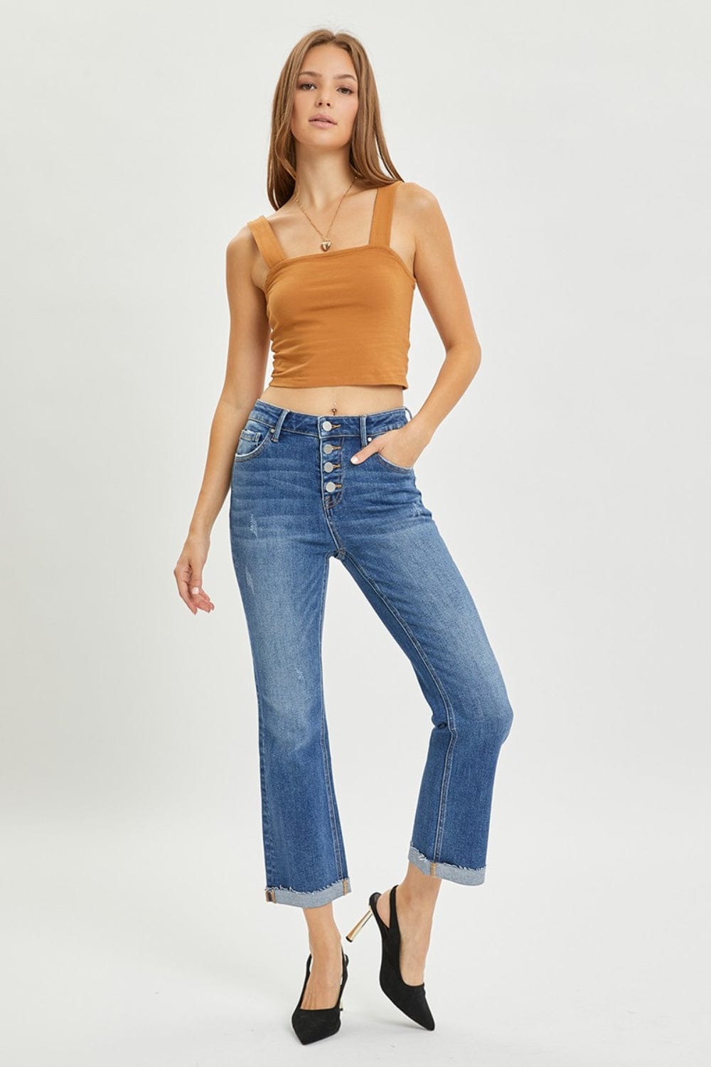 Trendsi RISEN Full Size Button Fly Cropped Bootcut Jeans RISEN Full Size Button Fly Cropped Bootcut Jeans