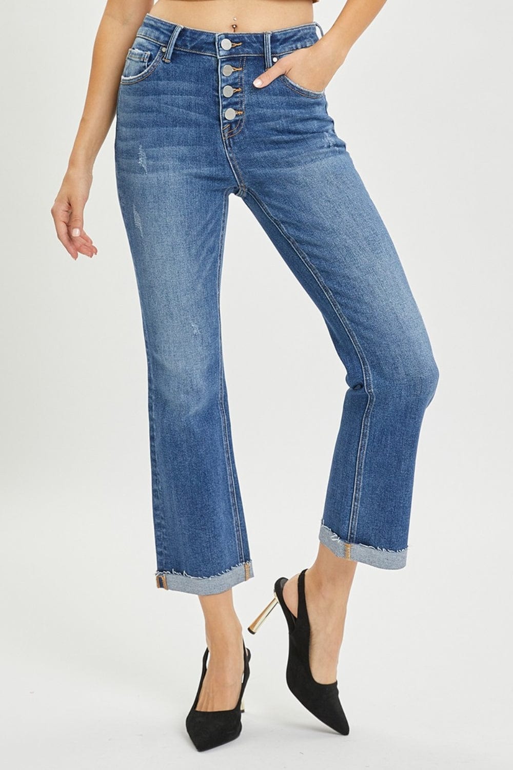 Trendsi RISEN Full Size Button Fly Cropped Bootcut Jeans RISEN Full Size Button Fly Cropped Bootcut Jeans