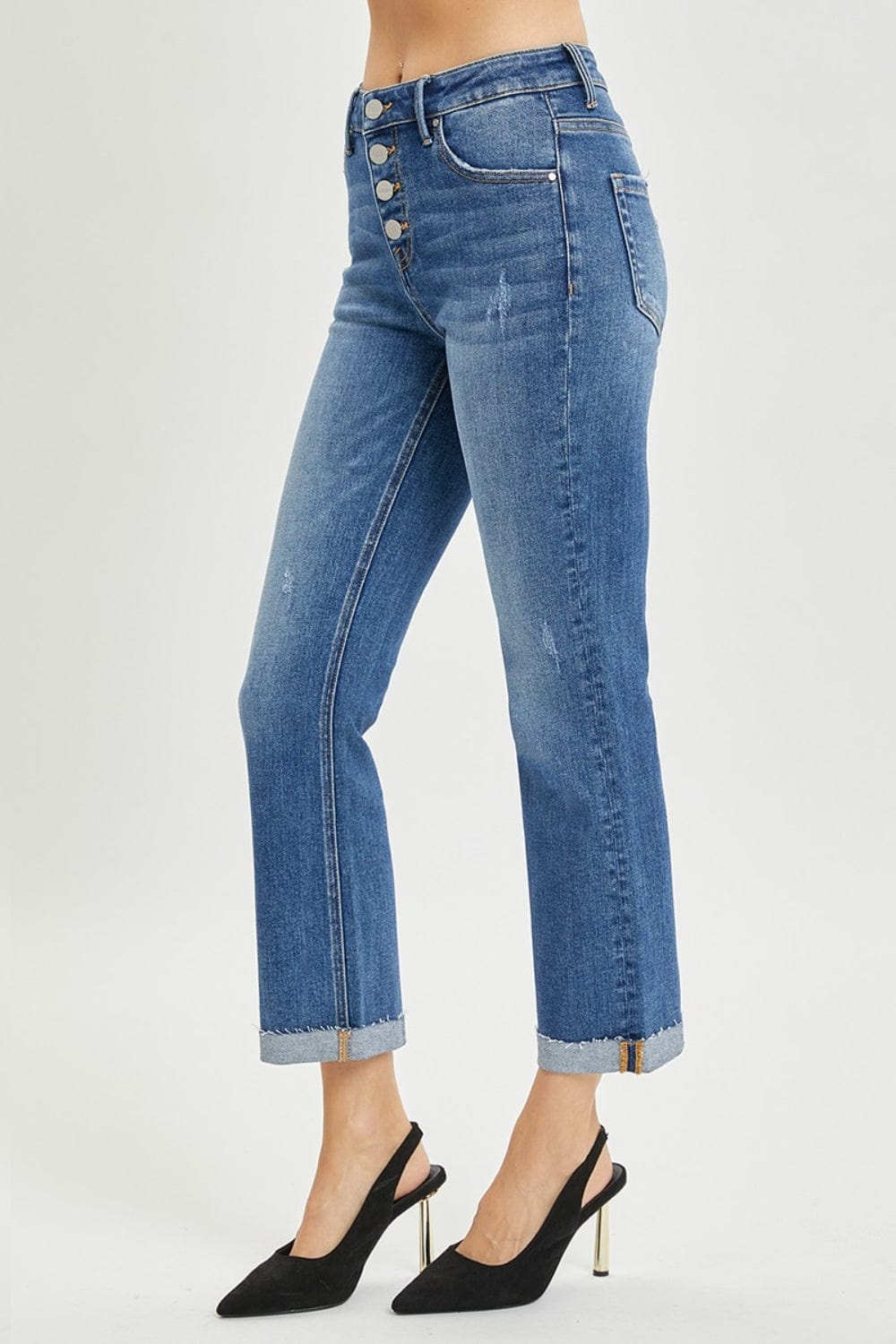 Trendsi RISEN Full Size Button Fly Cropped Bootcut Jeans RISEN Full Size Button Fly Cropped Bootcut Jeans