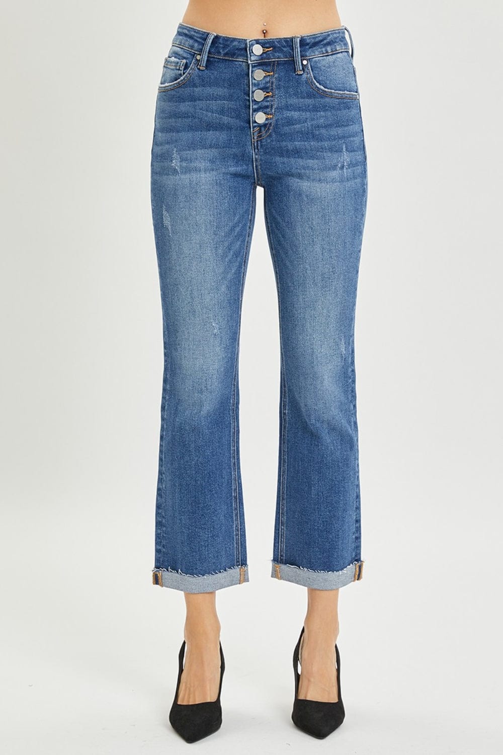 Trendsi RISEN Full Size Button Fly Cropped Bootcut Jeans RISEN Full Size Button Fly Cropped Bootcut Jeans