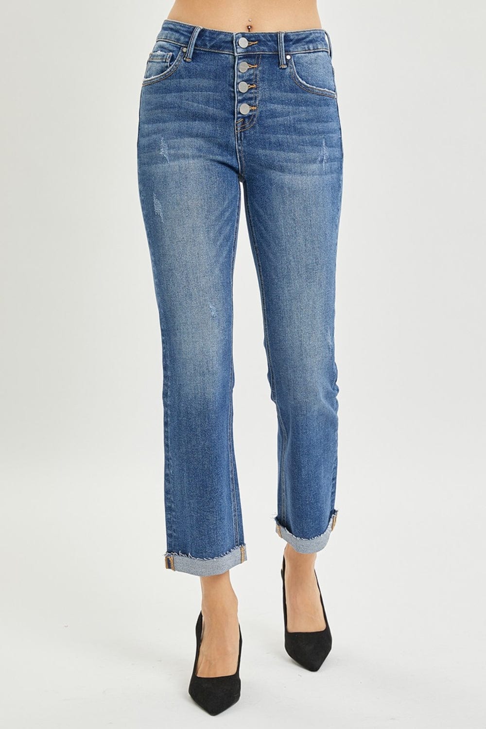 Trendsi RISEN Full Size Button Fly Cropped Bootcut Jeans RISEN Full Size Button Fly Cropped Bootcut Jeans