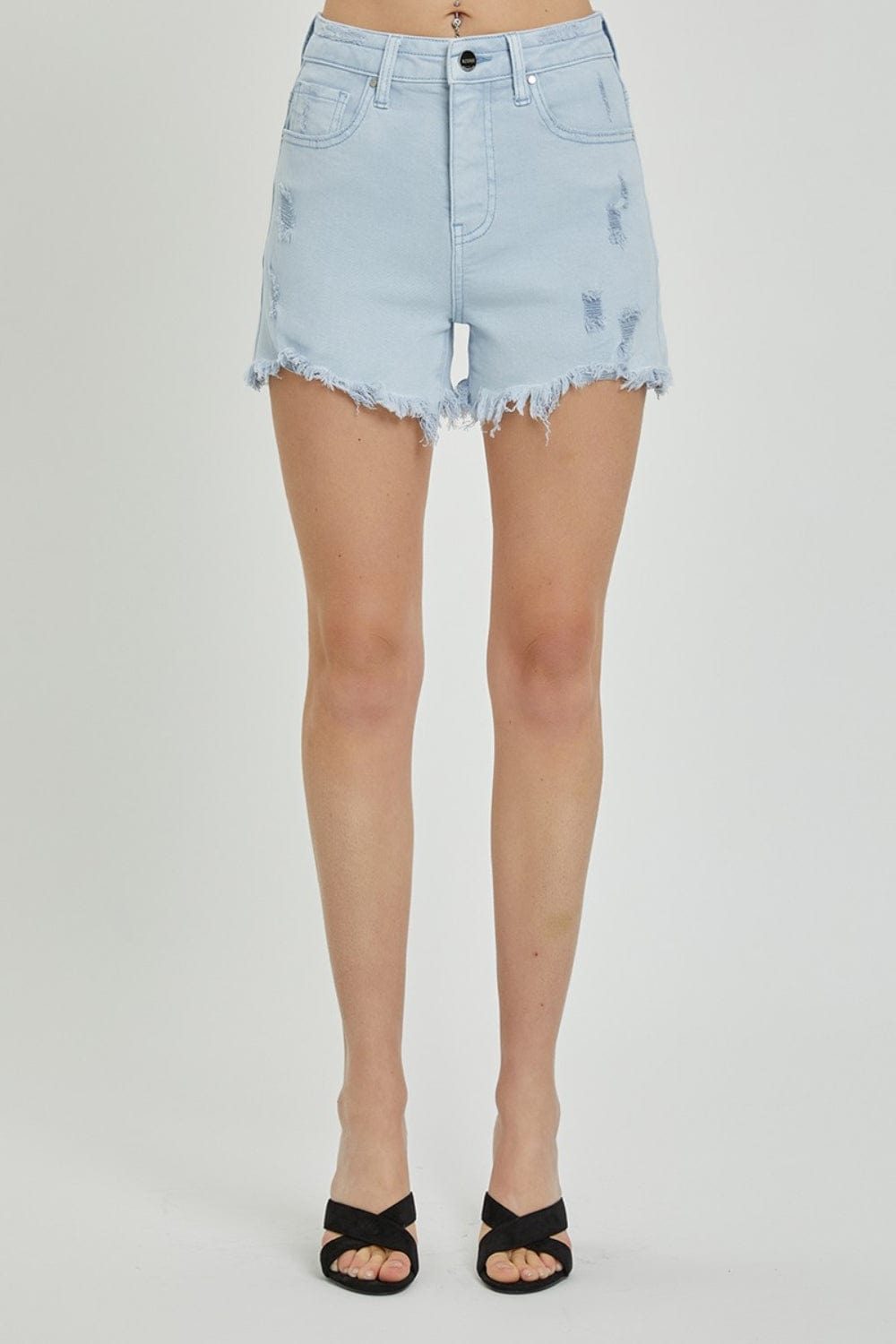 Trendsi RISEN Full Size High Rise Distressed Detail Denim Shorts RISEN Full Size High Rise Distressed Detail Denim Shorts