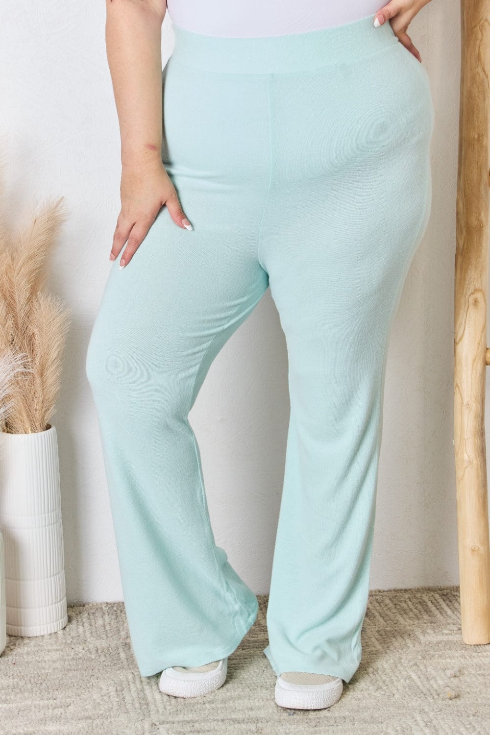 Trendsi RISEN Full Size High Waist Ultra Soft Knit Flare Pants RISEN Full Size High Waist Ultra Soft Knit Flare Pants