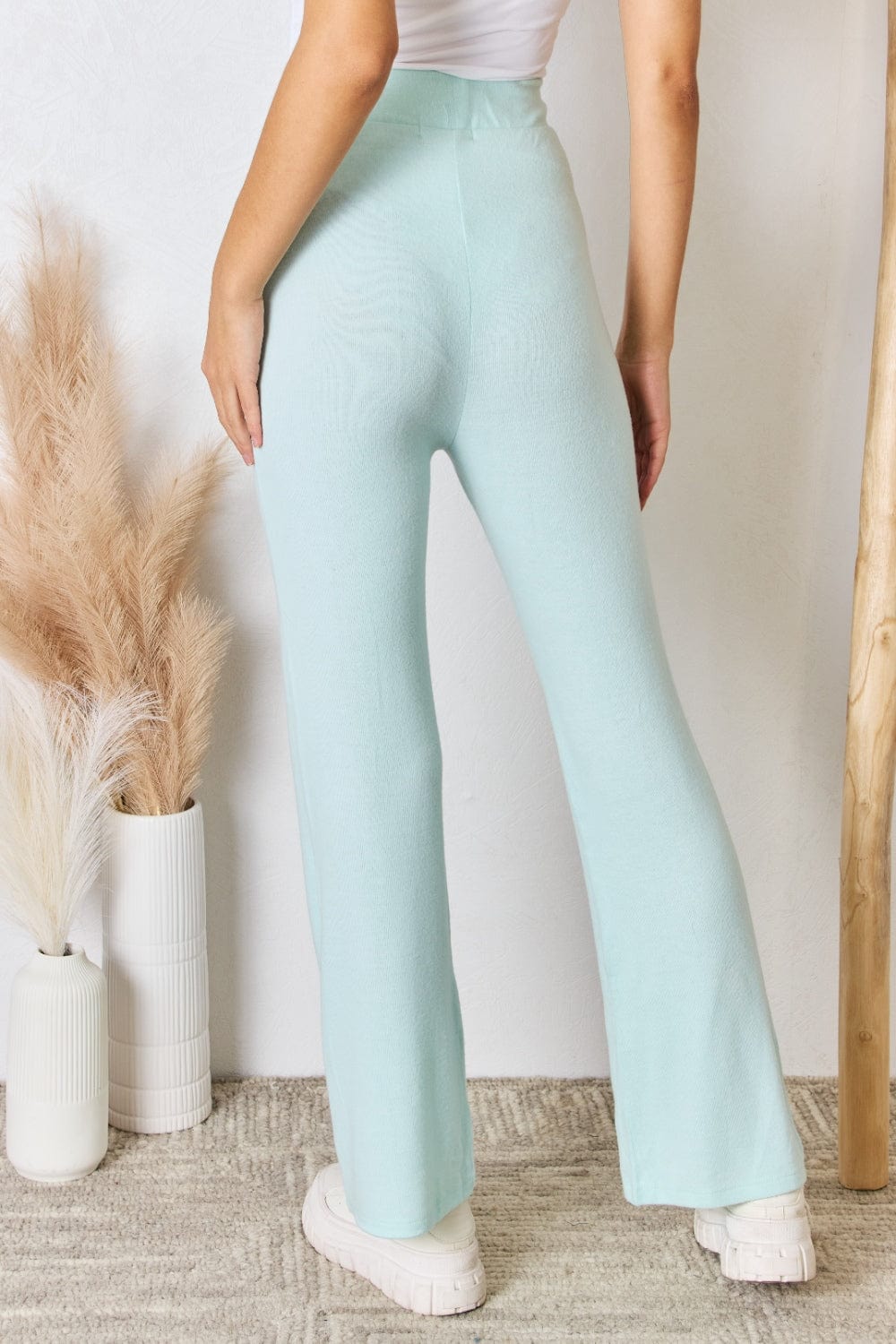 Trendsi RISEN Full Size High Waist Ultra Soft Knit Flare Pants RISEN Full Size High Waist Ultra Soft Knit Flare Pants