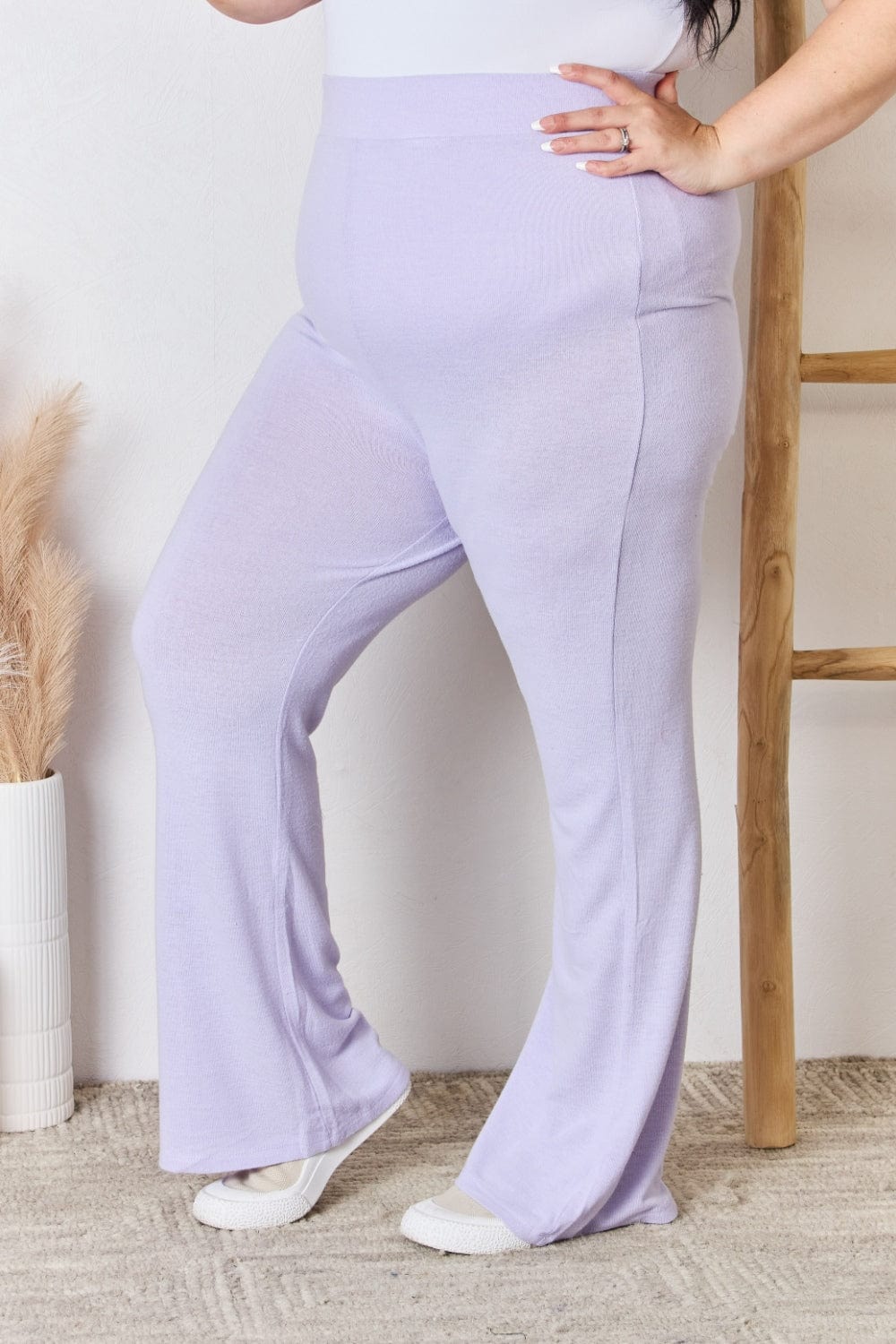 Trendsi RISEN Full Size High Waist Ultra Soft Knit Flare Pants RISEN Full Size High Waist Ultra Soft Knit Flare Pants