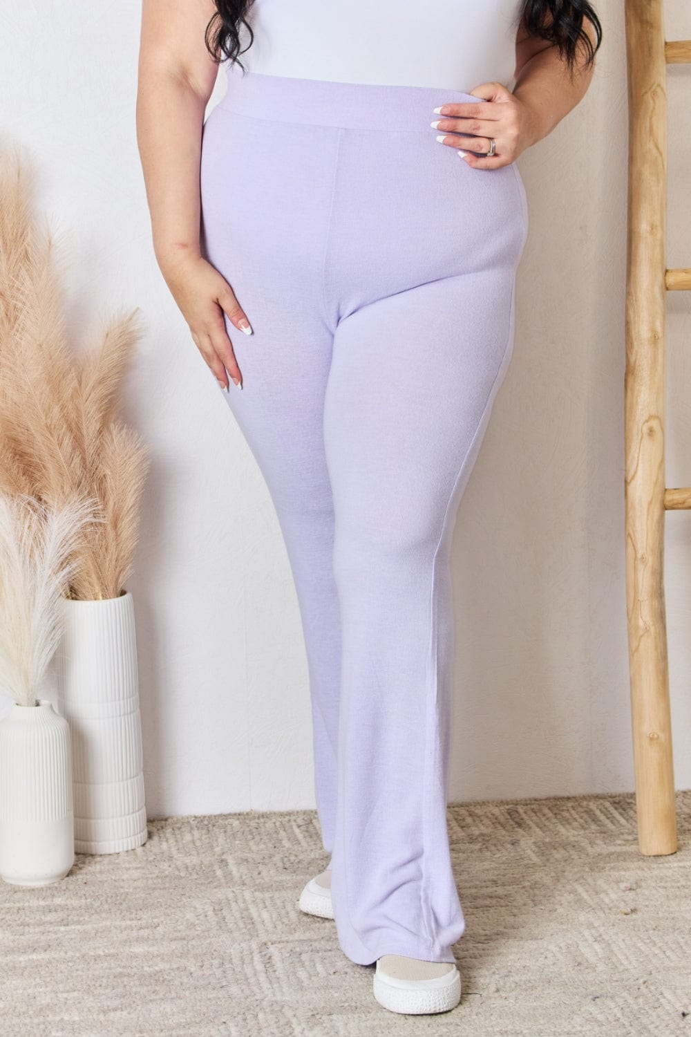 Trendsi RISEN Full Size High Waist Ultra Soft Knit Flare Pants RISEN Full Size High Waist Ultra Soft Knit Flare Pants