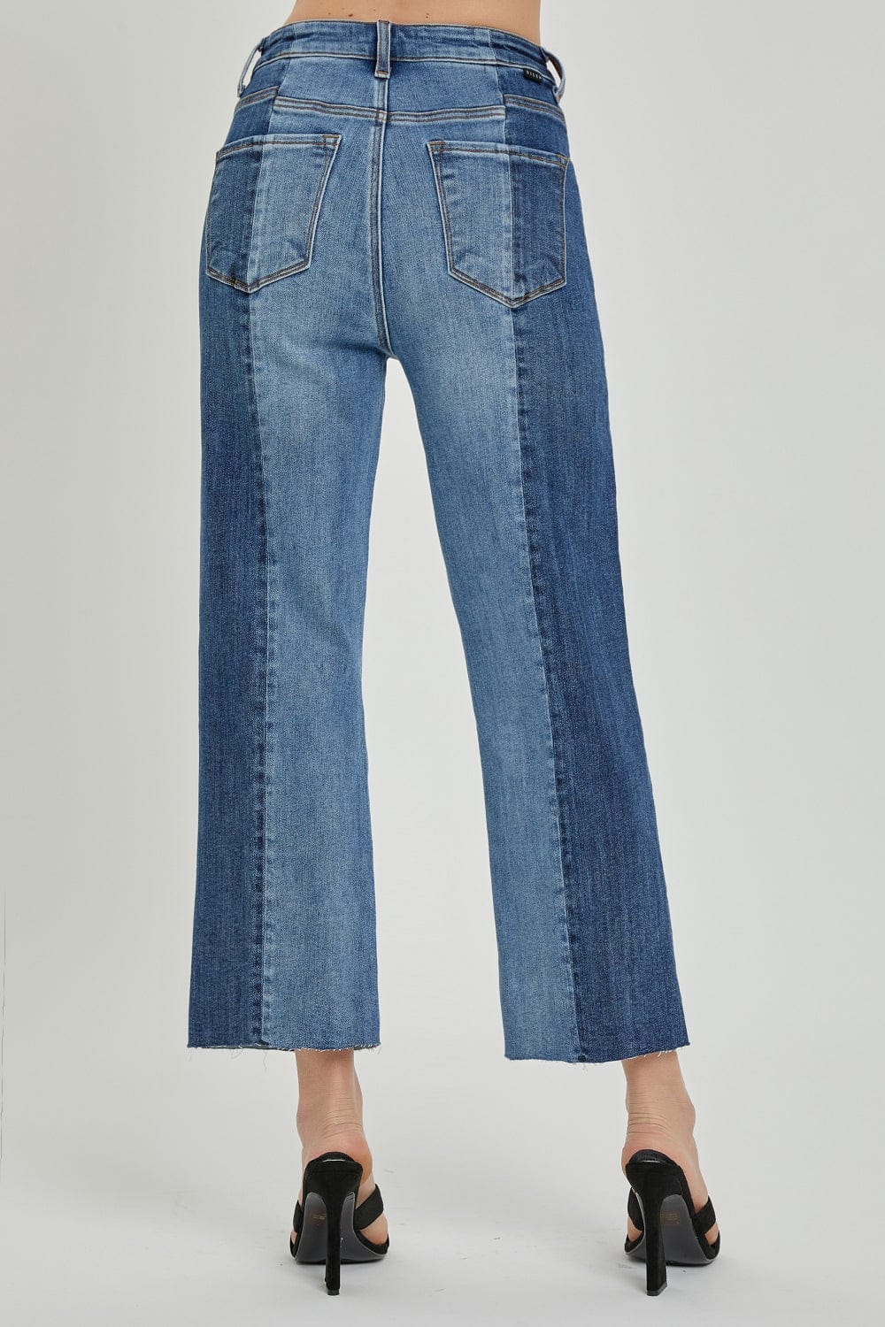 Trendsi RISEN Full Size Mid-Rise Waist Two-Tones Jeans with Pockets RISEN Full Size Mid-Rise Waist Two-Tones Jeans with Pockets