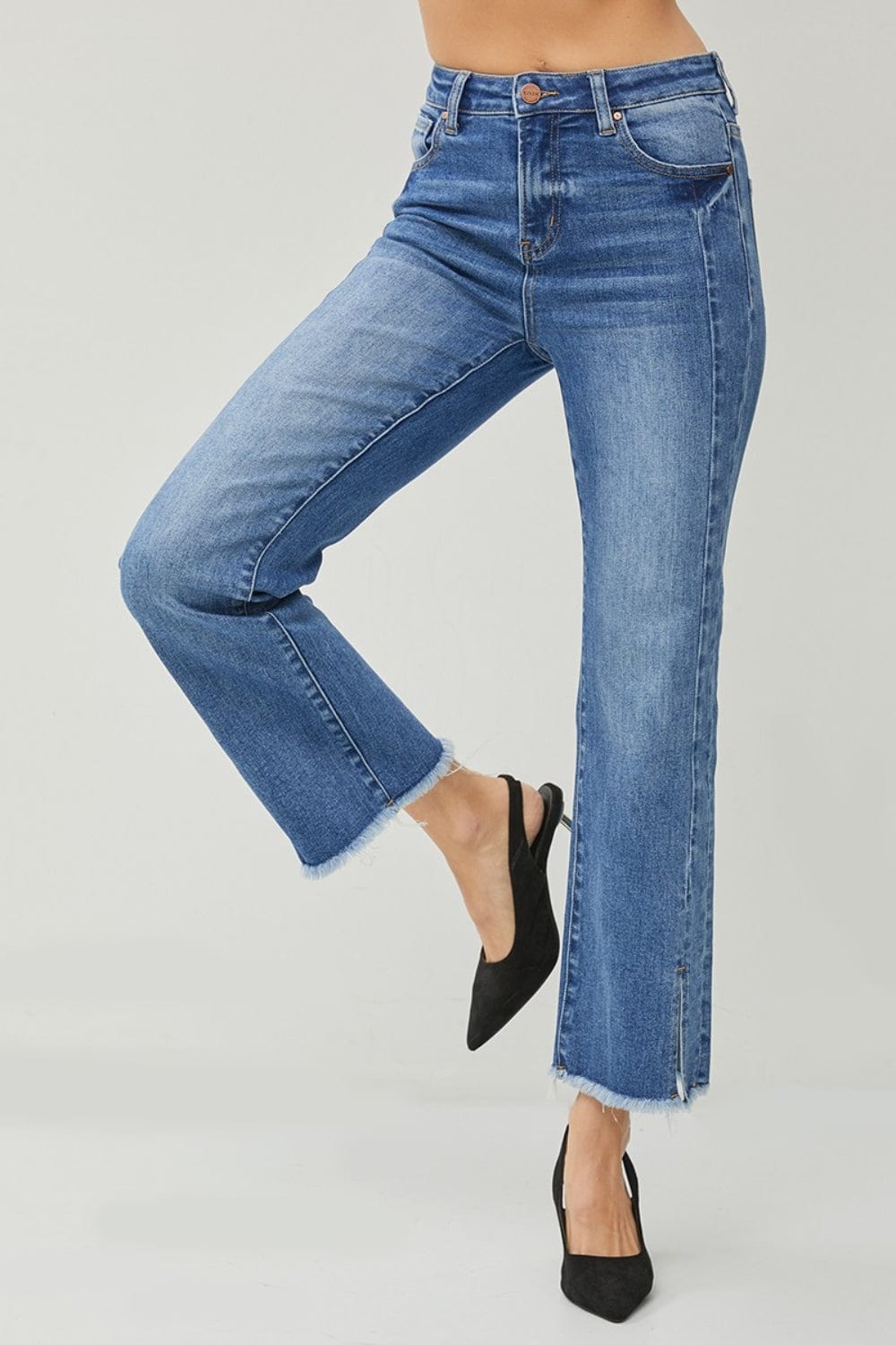Trendsi RISEN High Waist Raw Hem Slit Straight Jeans RISEN High Waist Raw Hem Slit Straight Jeans