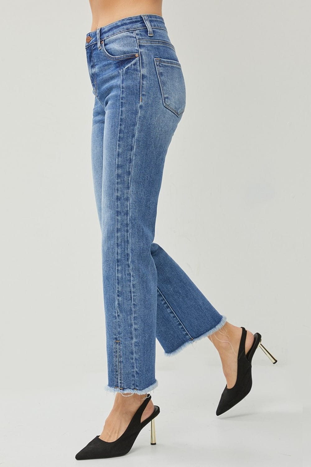 Trendsi RISEN High Waist Raw Hem Slit Straight Jeans RISEN High Waist Raw Hem Slit Straight Jeans