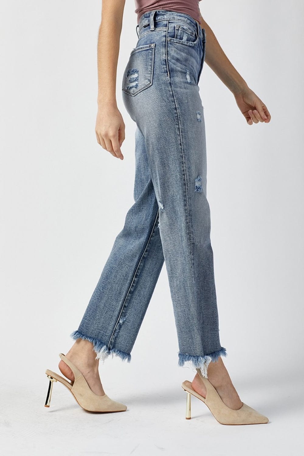 Trendsi RISEN High Waist Raw Hem Straight Jeans RISEN High Waist Raw Hem Straight Jeans
