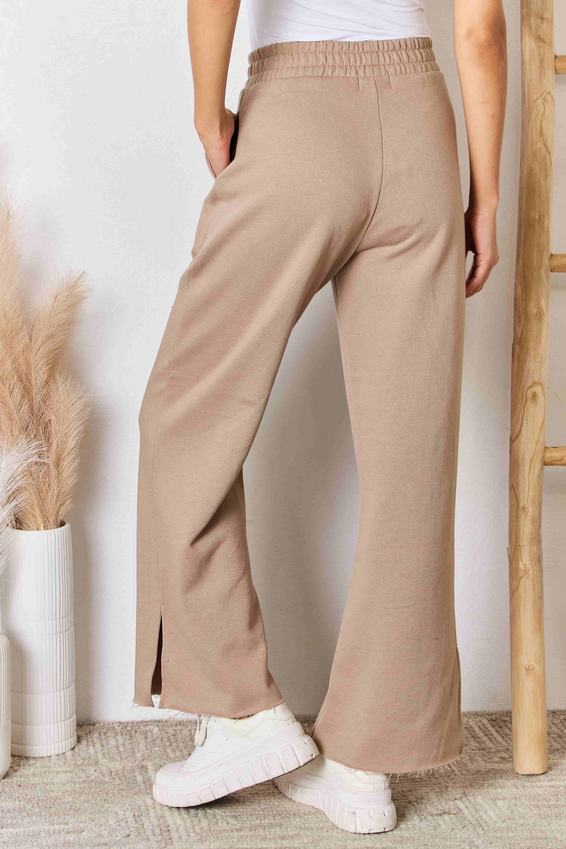Trendsi RISEN Wide Waistband Slit Wide Leg Pants RISEN Wide Waistband Slit Wide Leg Pants