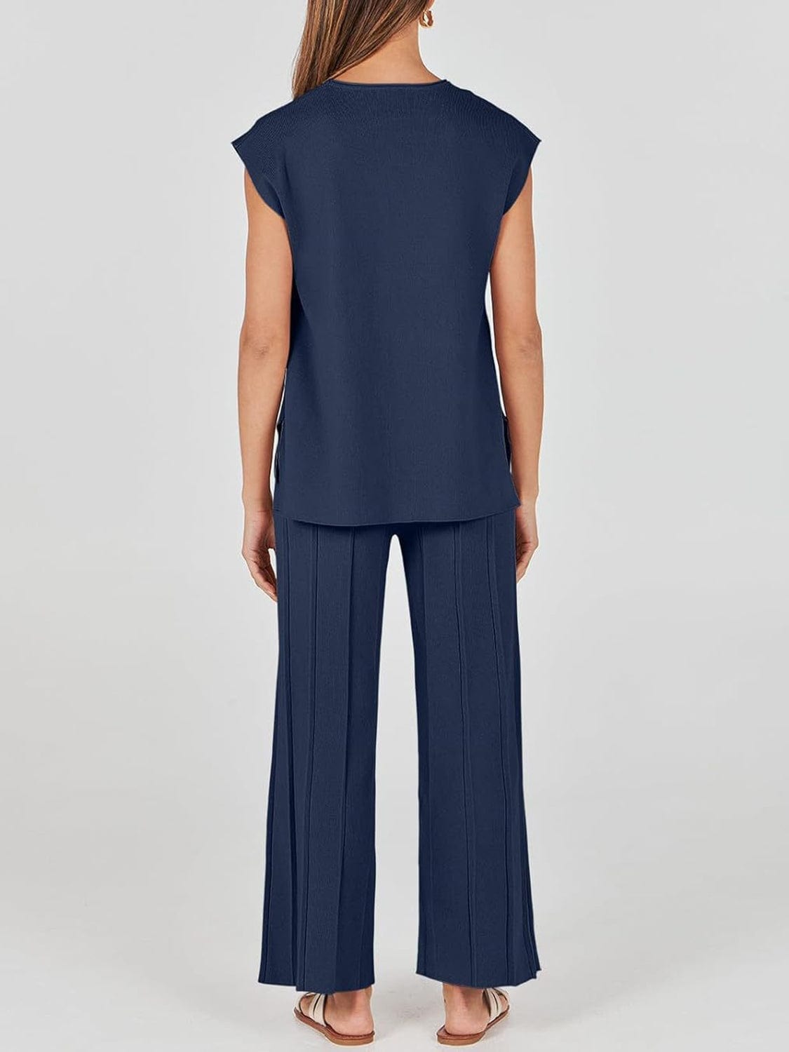 Trendsi Round Neck Cap Sleeve Top and Pants Knit Set Round Neck Cap Sleeve Top and Pants Knit Set