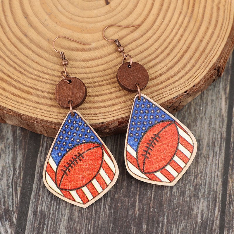 Trendsi Royal Blue / One Size Printed Wooden Dangle Earrings Printed Wooden Dangle Earrings