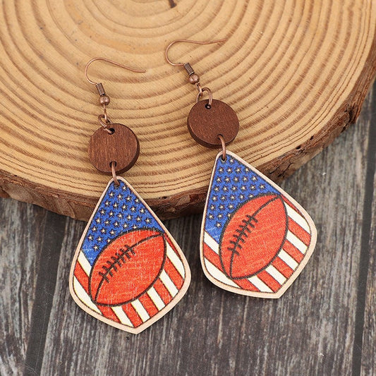 Trendsi Royal Blue / One Size Printed Wooden Dangle Earrings Printed Wooden Dangle Earrings