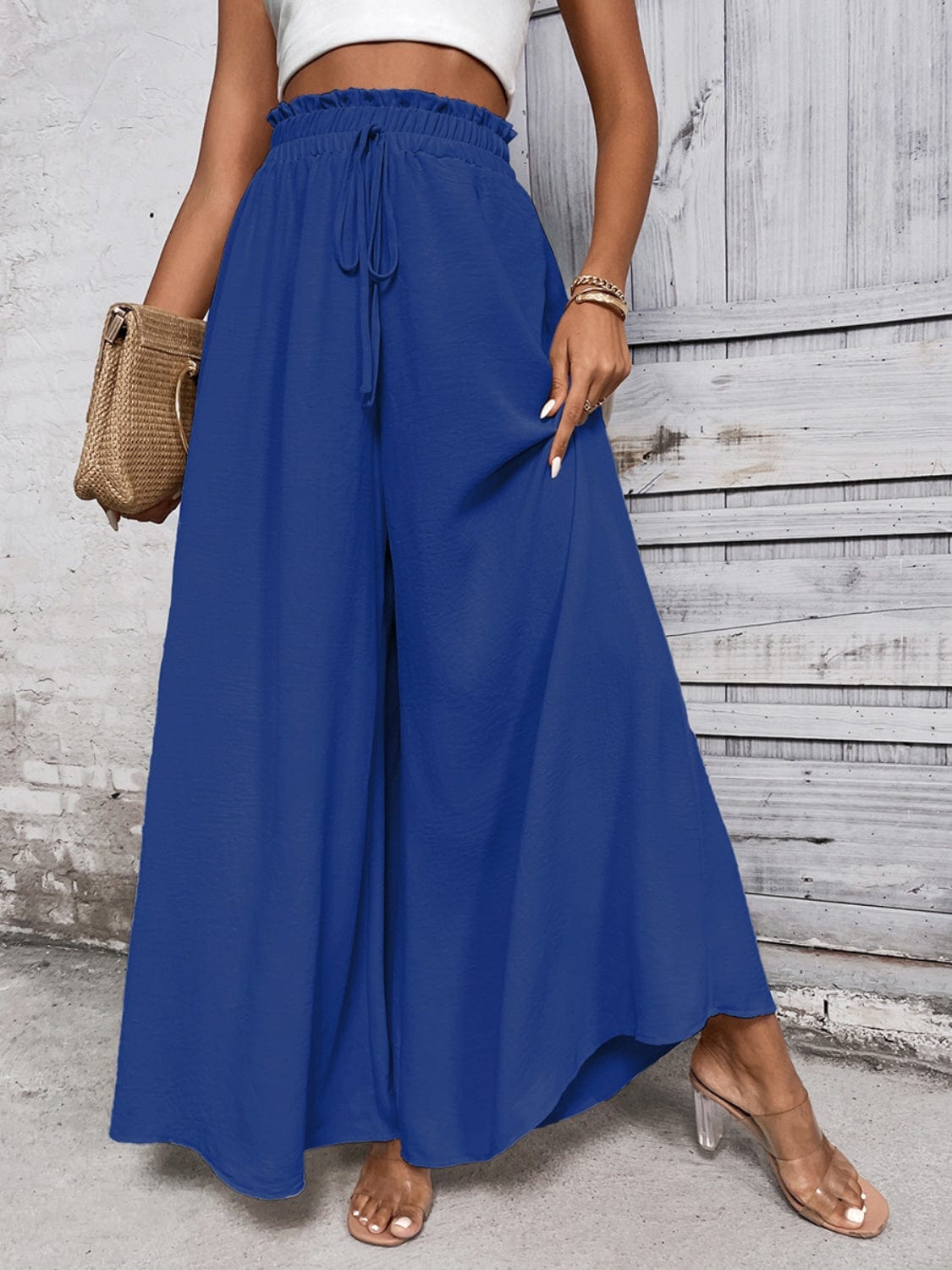 Trendsi Royal Blue / S Tied High Waist Wide Leg Pants Tied High Waist Wide Leg Pants