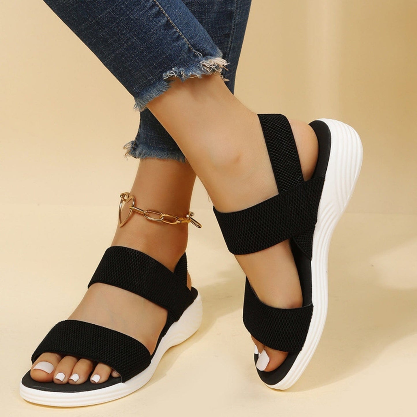 Trendsi Rubber Open Toe Low Heel Sandals Rubber Open Toe Low Heel Sandals