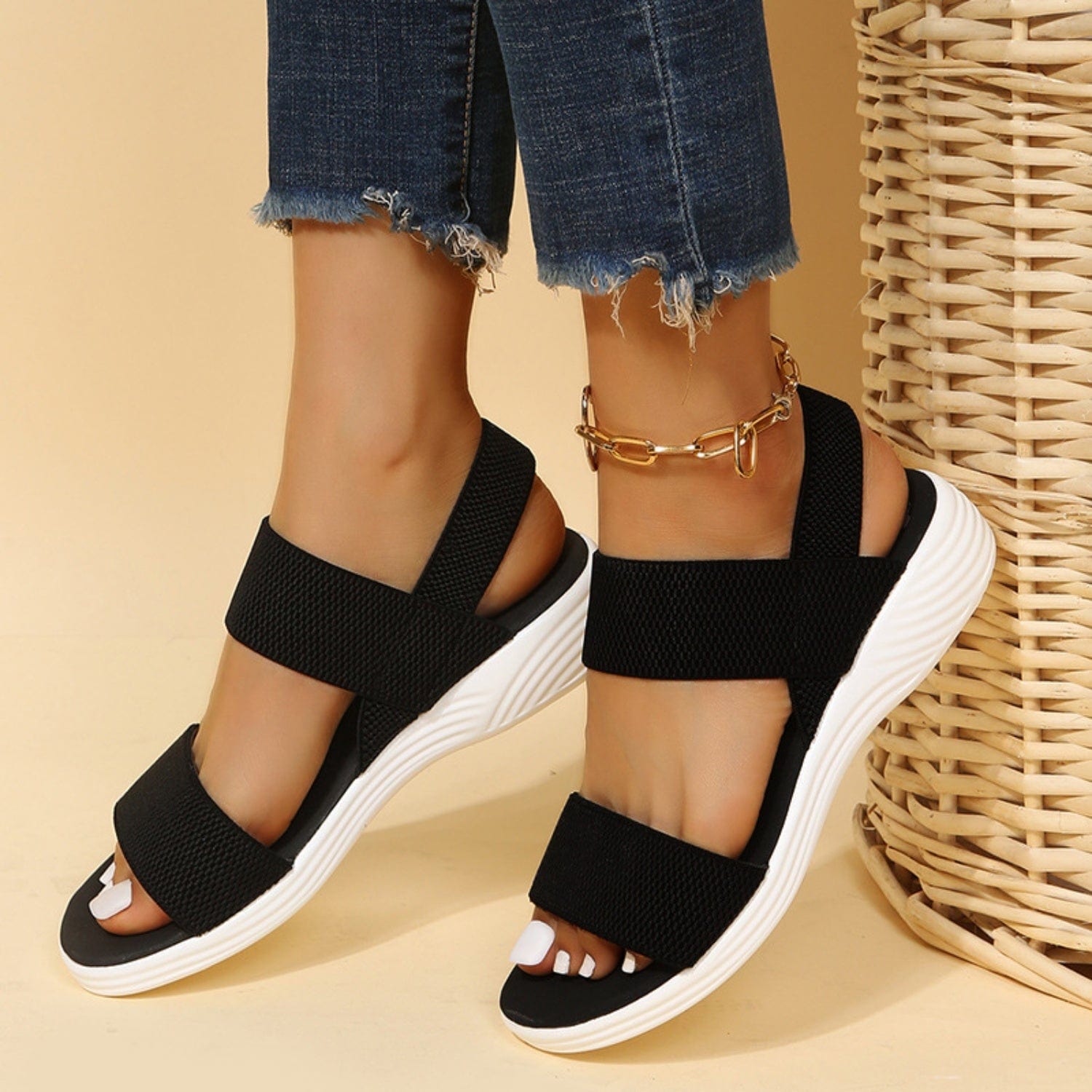 Trendsi Rubber Open Toe Low Heel Sandals Rubber Open Toe Low Heel Sandals