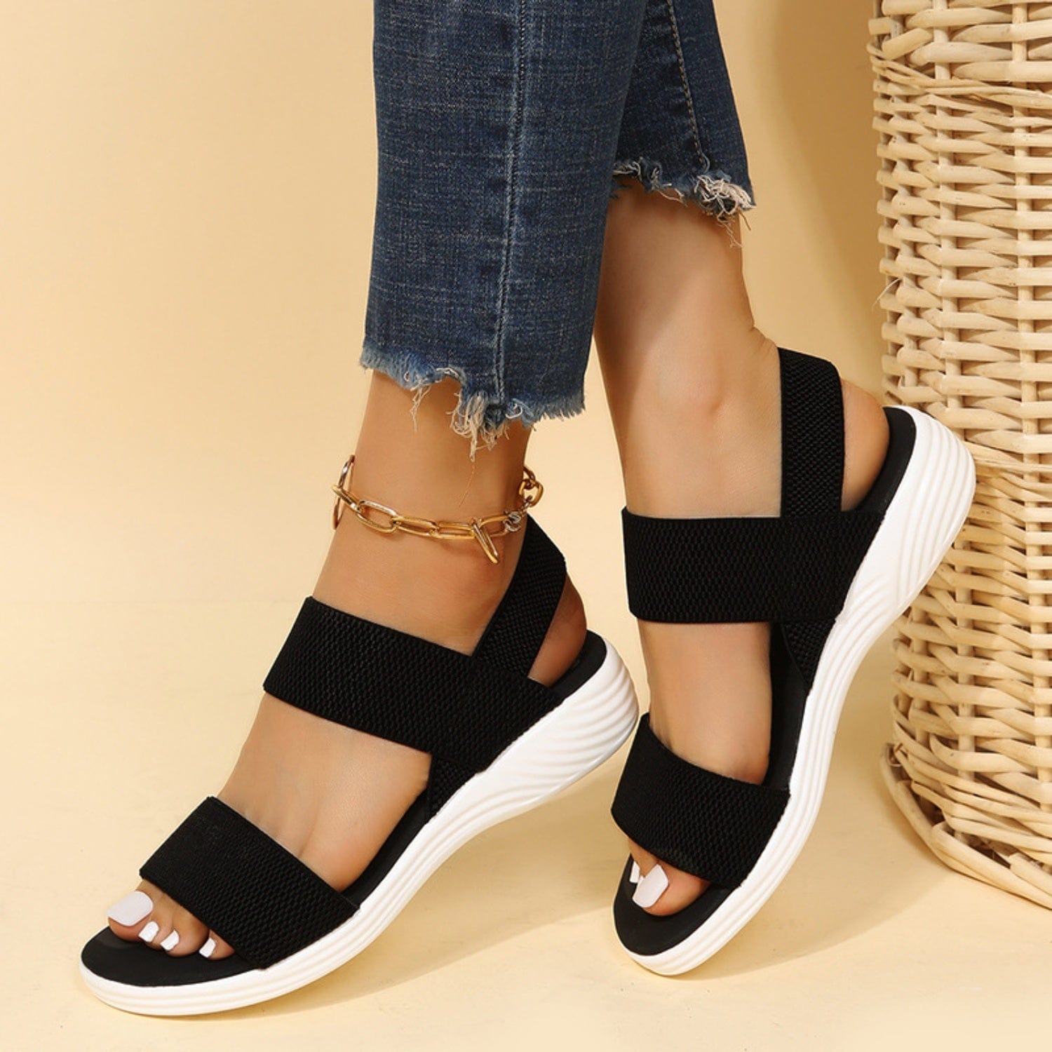 Trendsi Rubber Open Toe Low Heel Sandals Rubber Open Toe Low Heel Sandals