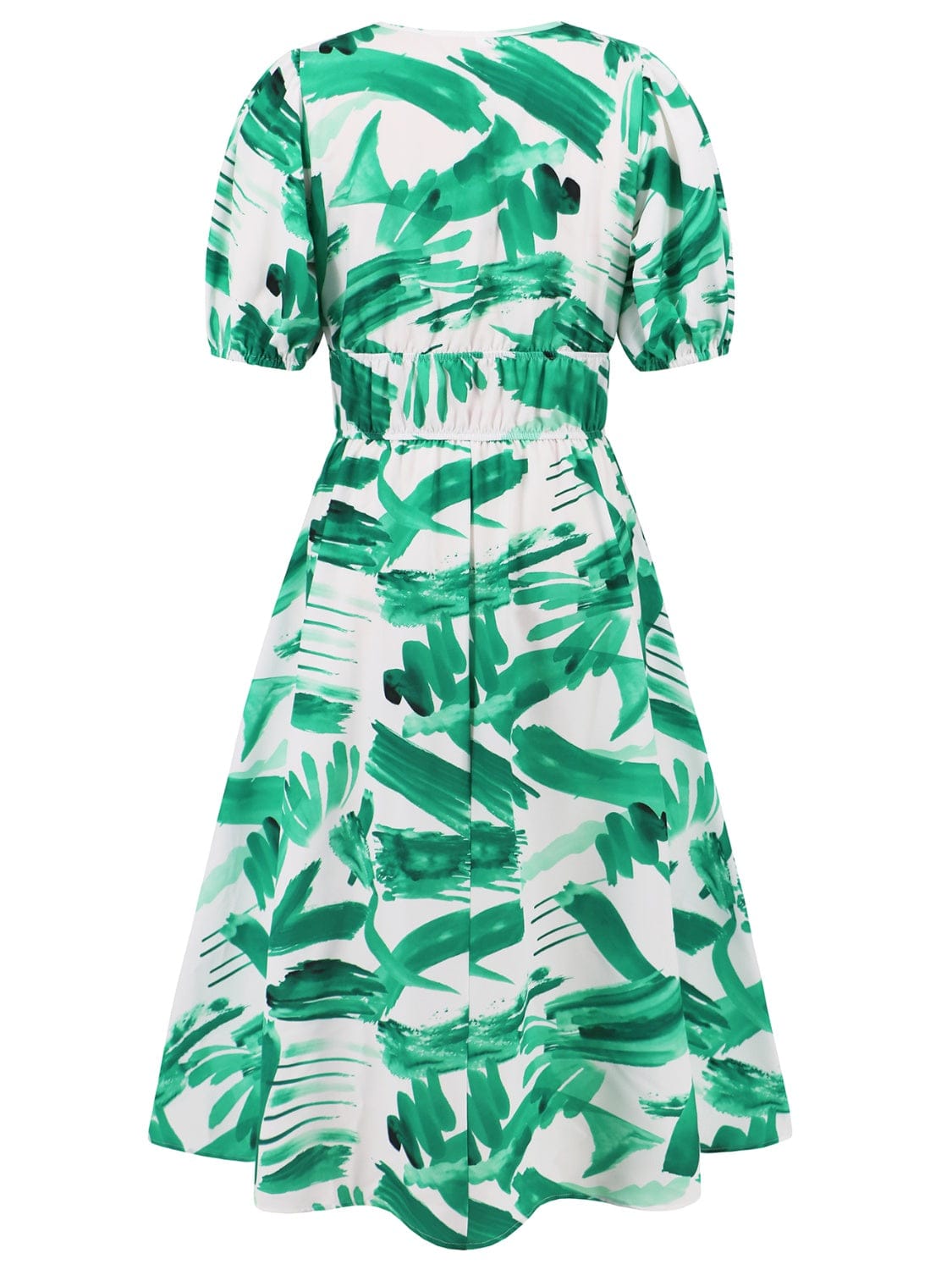 Trendsi Ruched Printed Surplice Short Sleeve Dress Ruched Printed Surplice Short Sleeve Dress