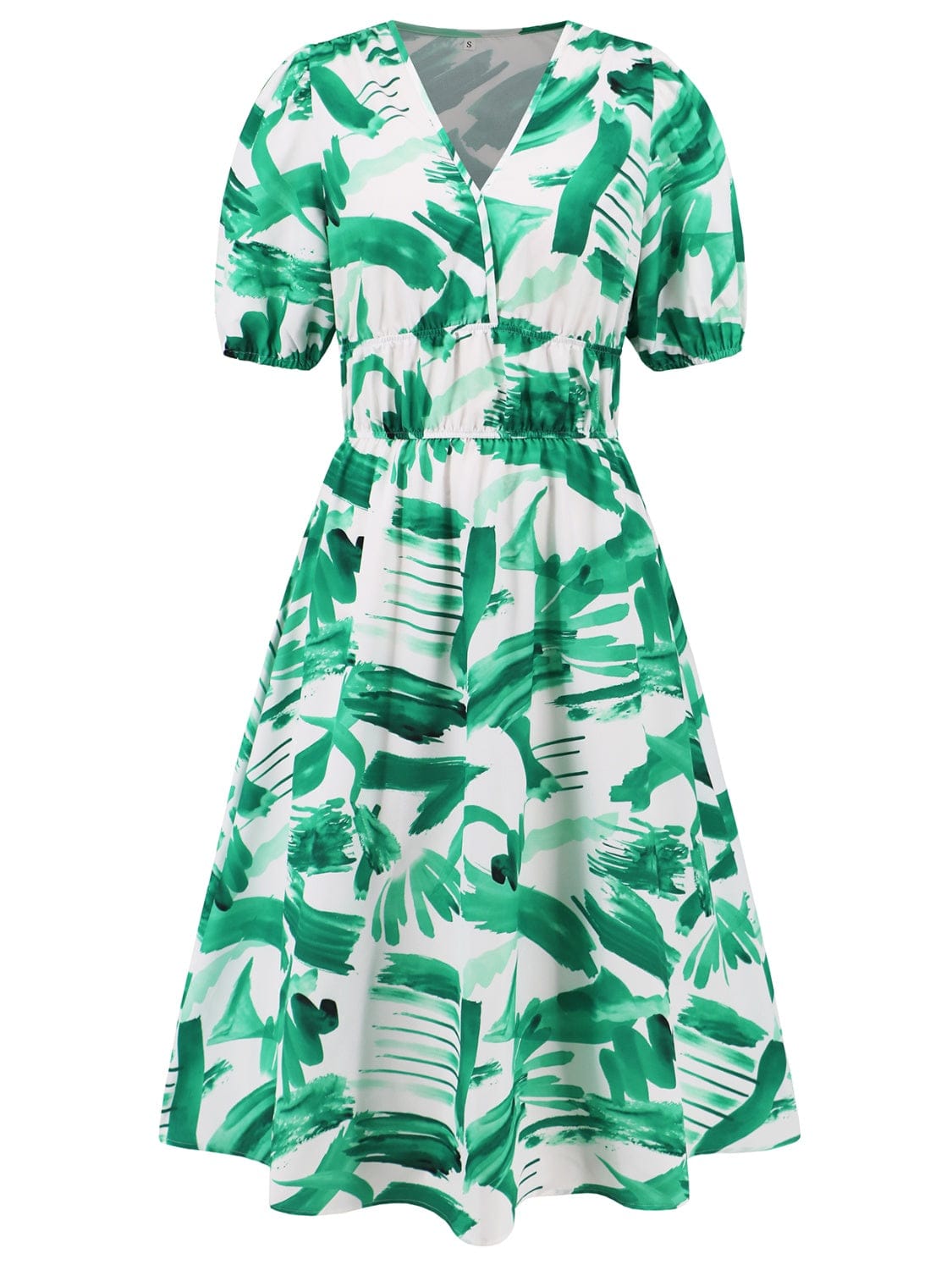 Trendsi Ruched Printed Surplice Short Sleeve Dress Ruched Printed Surplice Short Sleeve Dress