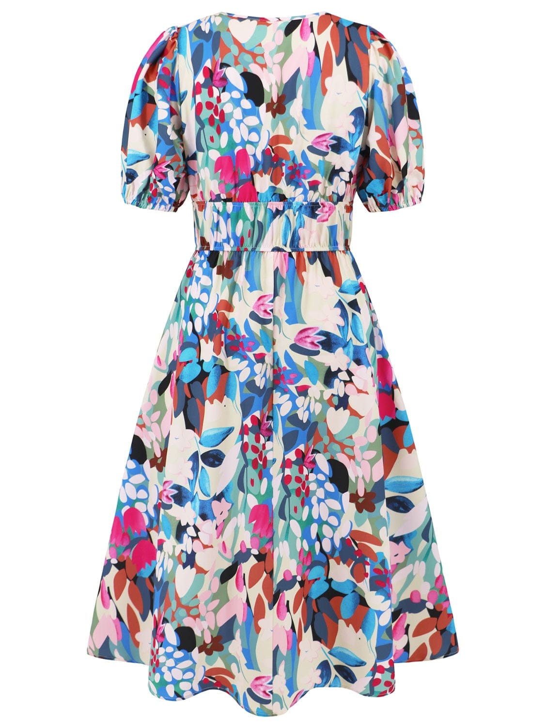 Trendsi Ruched Printed Surplice Short Sleeve Dress Ruched Printed Surplice Short Sleeve Dress