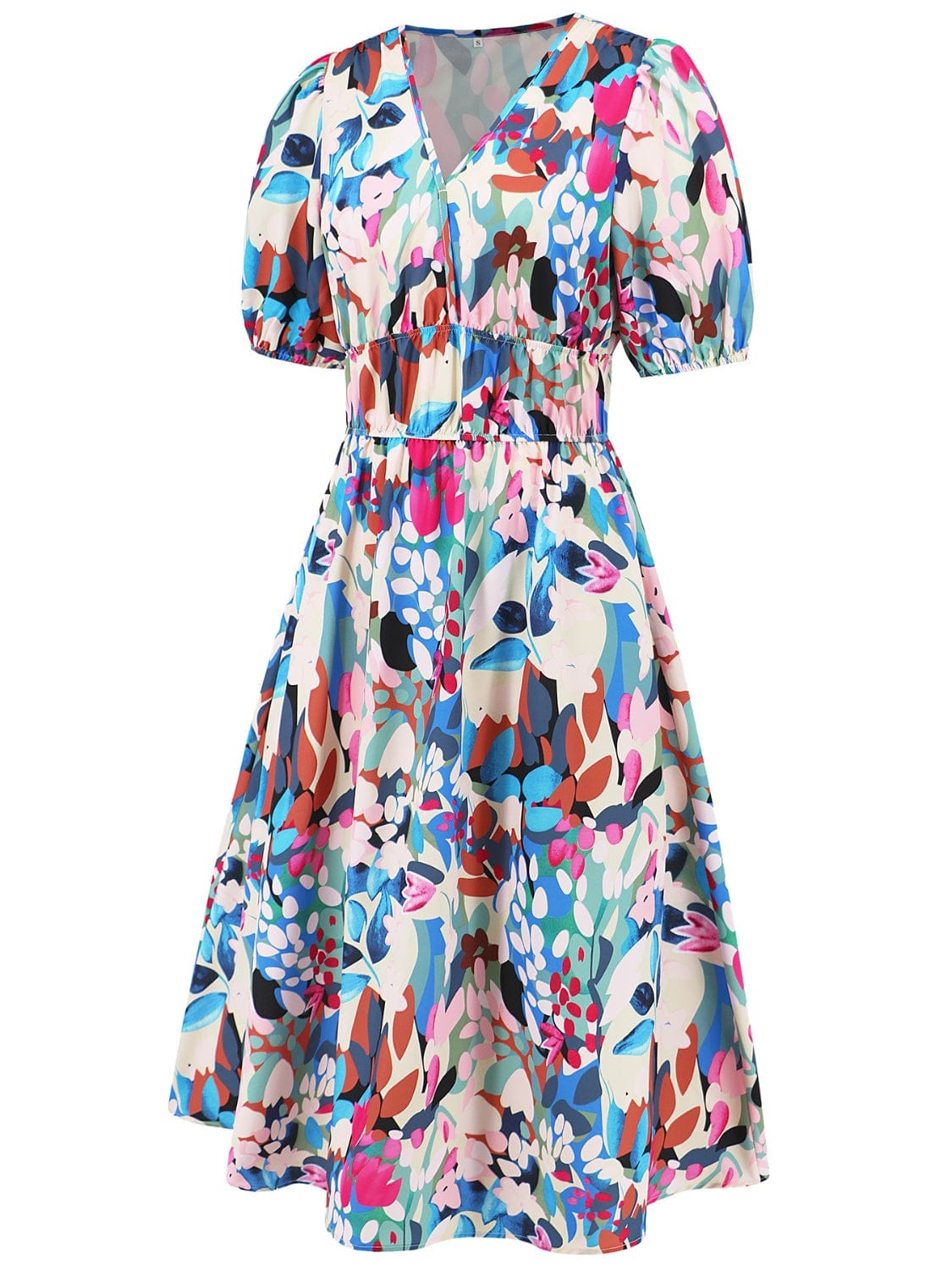 Trendsi Ruched Printed Surplice Short Sleeve Dress Ruched Printed Surplice Short Sleeve Dress