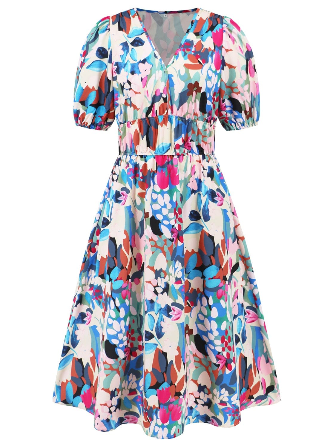 Trendsi Ruched Printed Surplice Short Sleeve Dress Ruched Printed Surplice Short Sleeve Dress