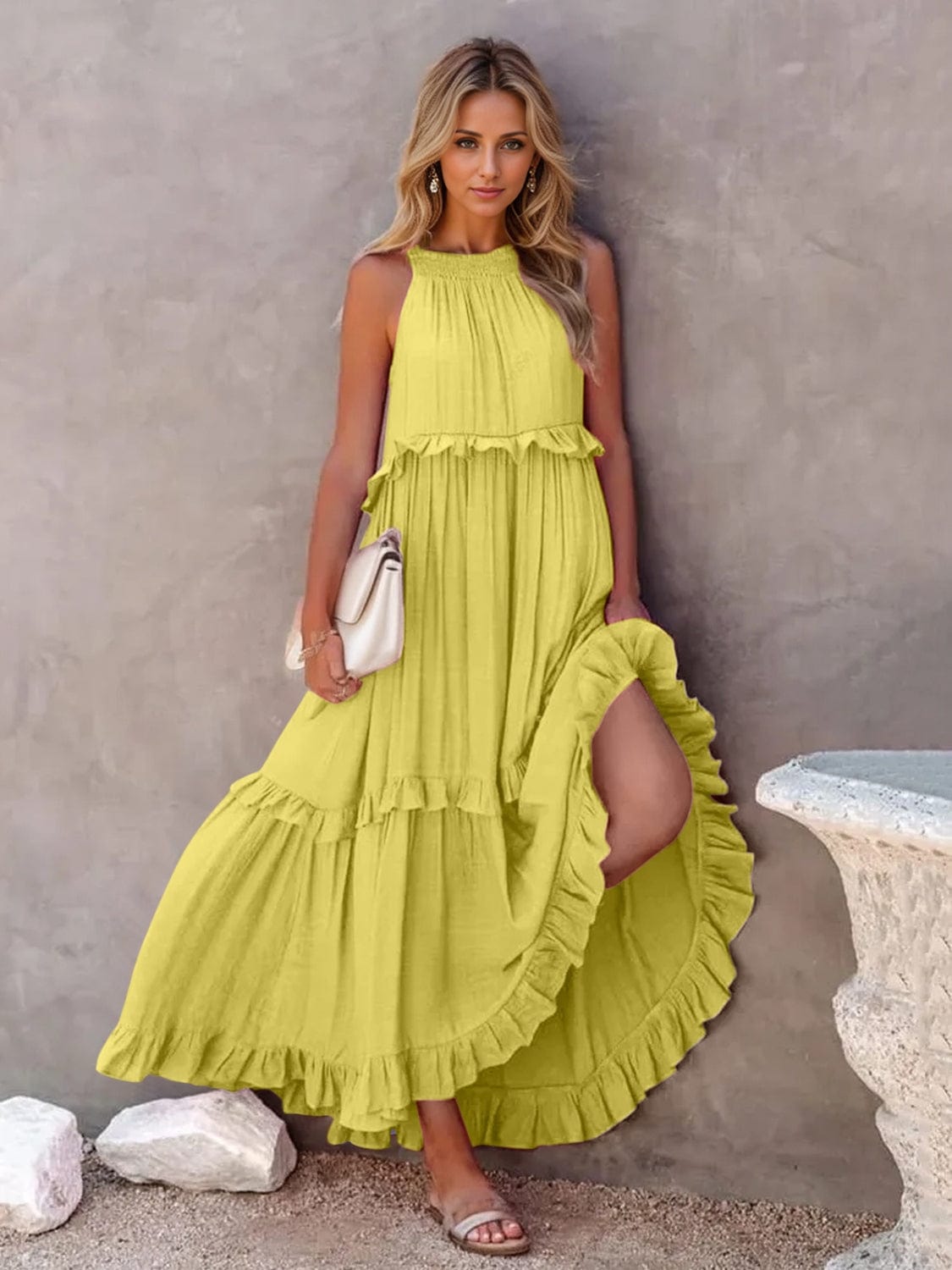 Trendsi Ruffled Sleeveless Tiered Maxi Dress with Pockets Ruffled Sleeveless Tiered Maxi Dress with Pockets