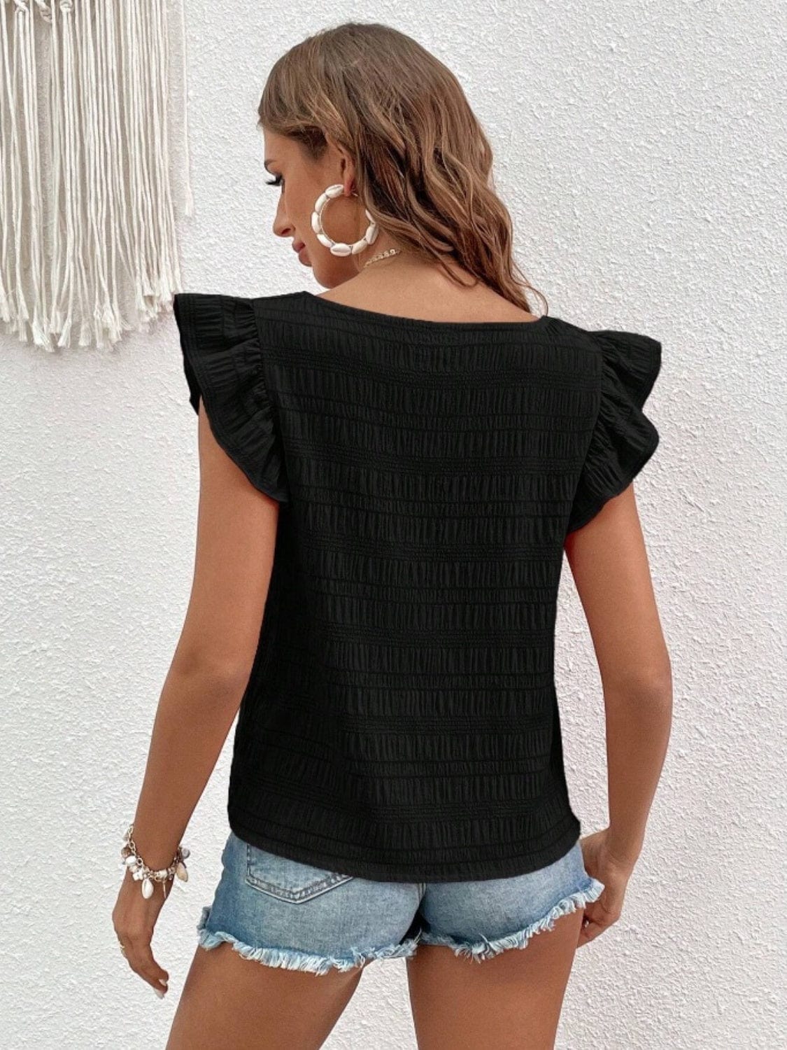 Trendsi Ruffled Square Neck Cap Sleeve Blouse Ruffled Square Neck Cap Sleeve Blouse