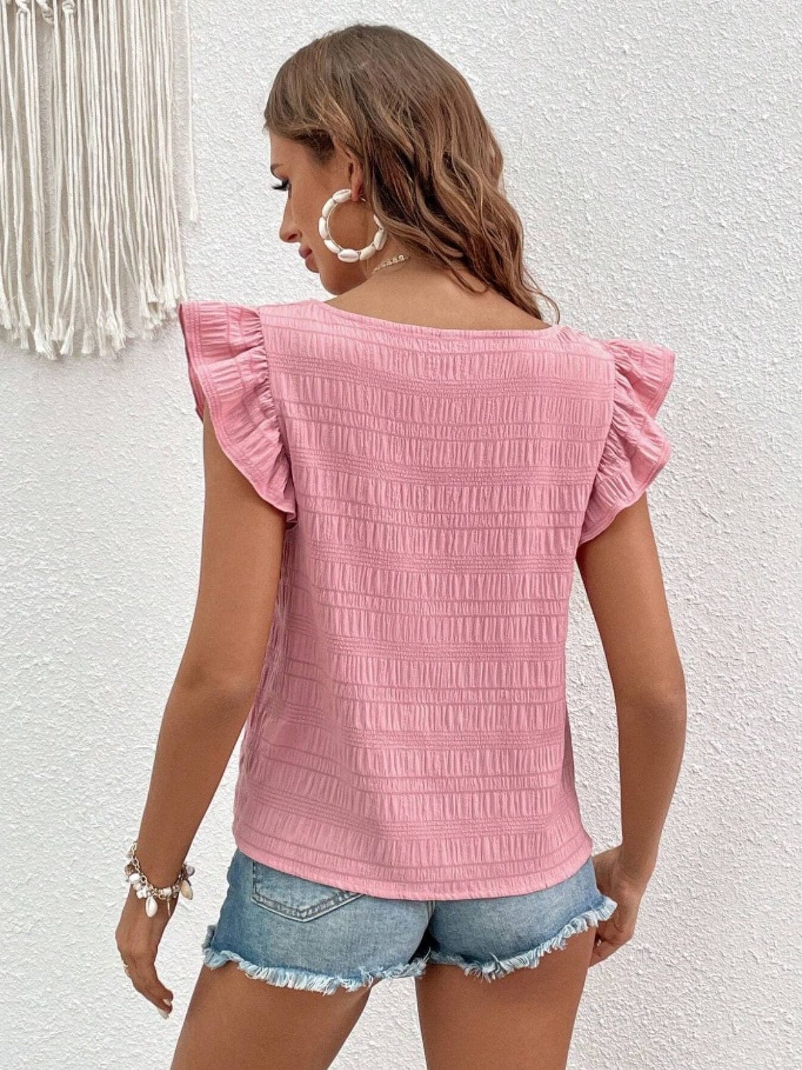 Trendsi Ruffled Square Neck Cap Sleeve Blouse Ruffled Square Neck Cap Sleeve Blouse