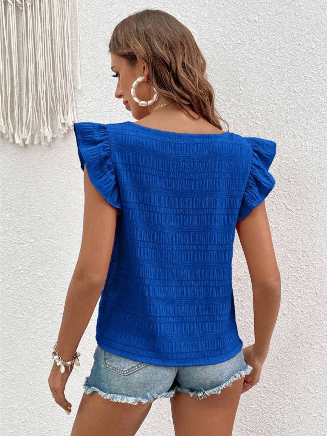 Trendsi Ruffled Square Neck Cap Sleeve Blouse Ruffled Square Neck Cap Sleeve Blouse
