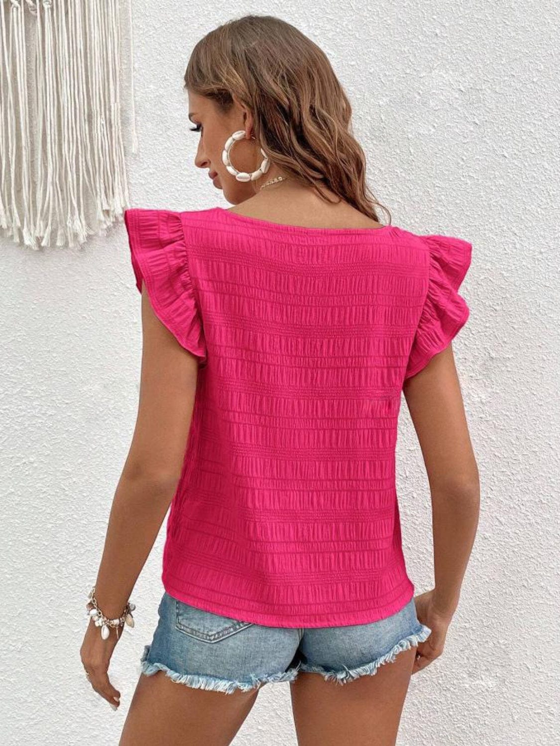 Trendsi Ruffled Square Neck Cap Sleeve Blouse Ruffled Square Neck Cap Sleeve Blouse