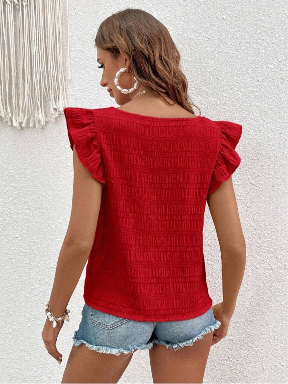Trendsi Ruffled Square Neck Cap Sleeve Blouse Ruffled Square Neck Cap Sleeve Blouse