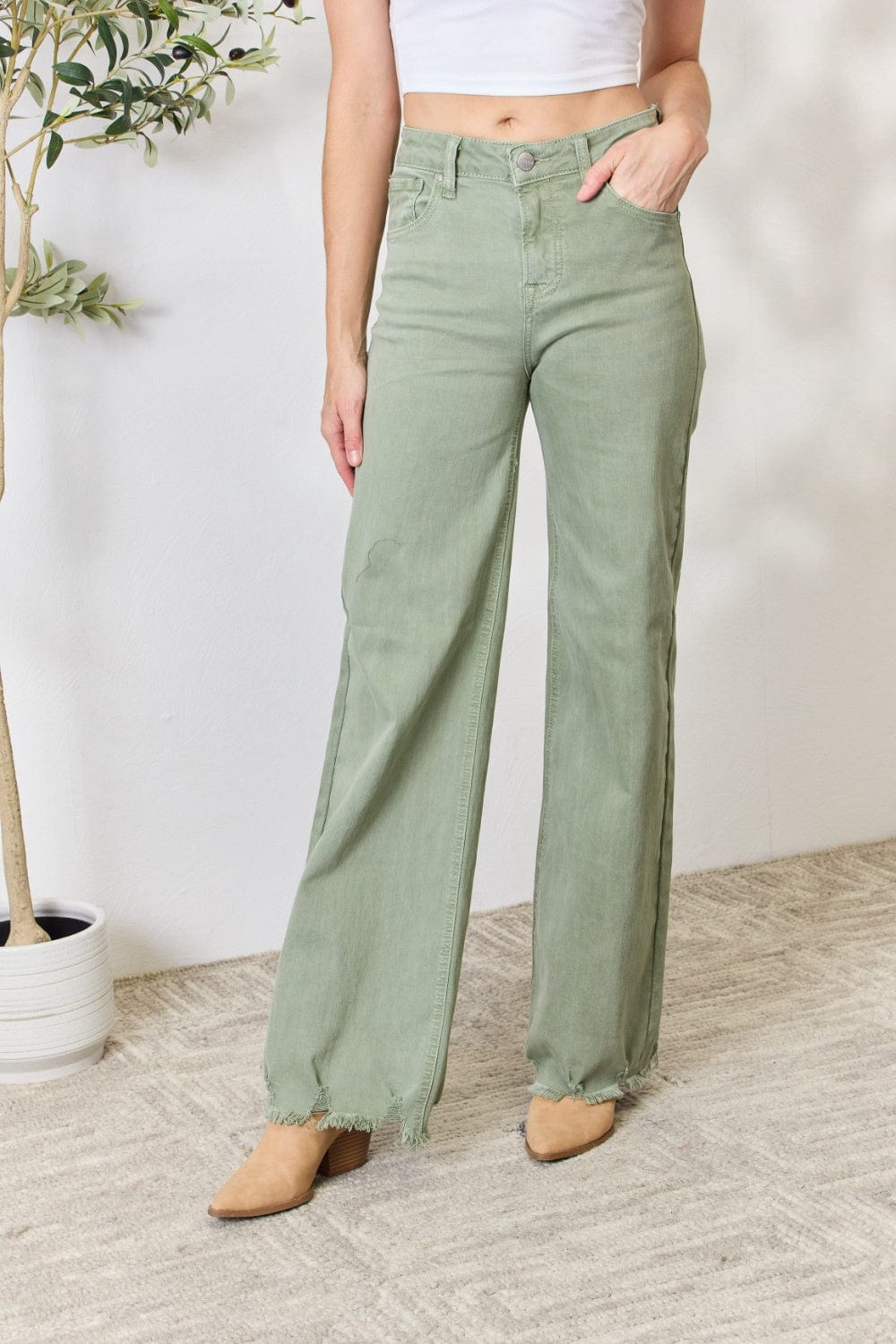 Trendsi Sage / 0 RISEN Full Size Raw Hem Wide-Leg Jeans RISEN Full Size Raw Hem Wide-Leg Jeans