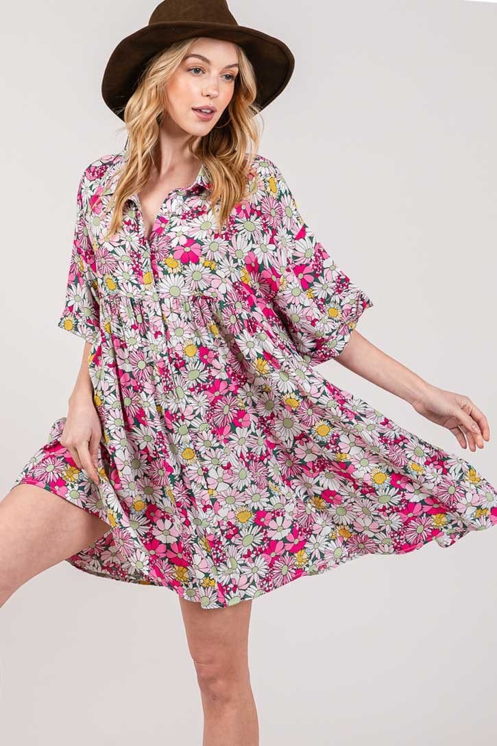 Trendsi SAGE + FIG Floral Button Down Mini Shirt Dress SAGE + FIG Floral Button Down Mini Shirt Dress