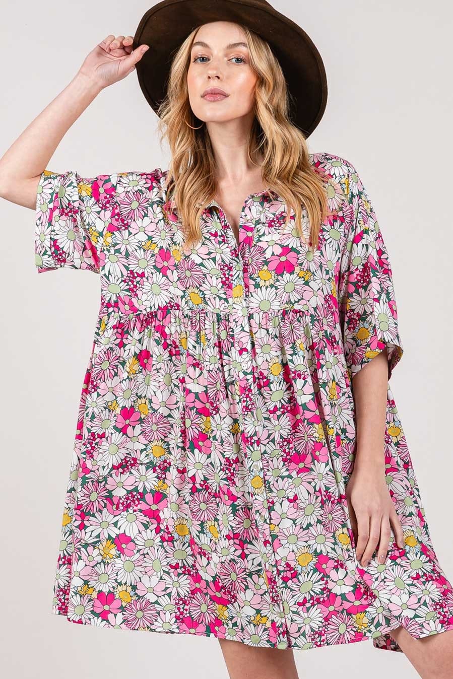 Trendsi SAGE + FIG Floral Button Down Mini Shirt Dress SAGE + FIG Floral Button Down Mini Shirt Dress